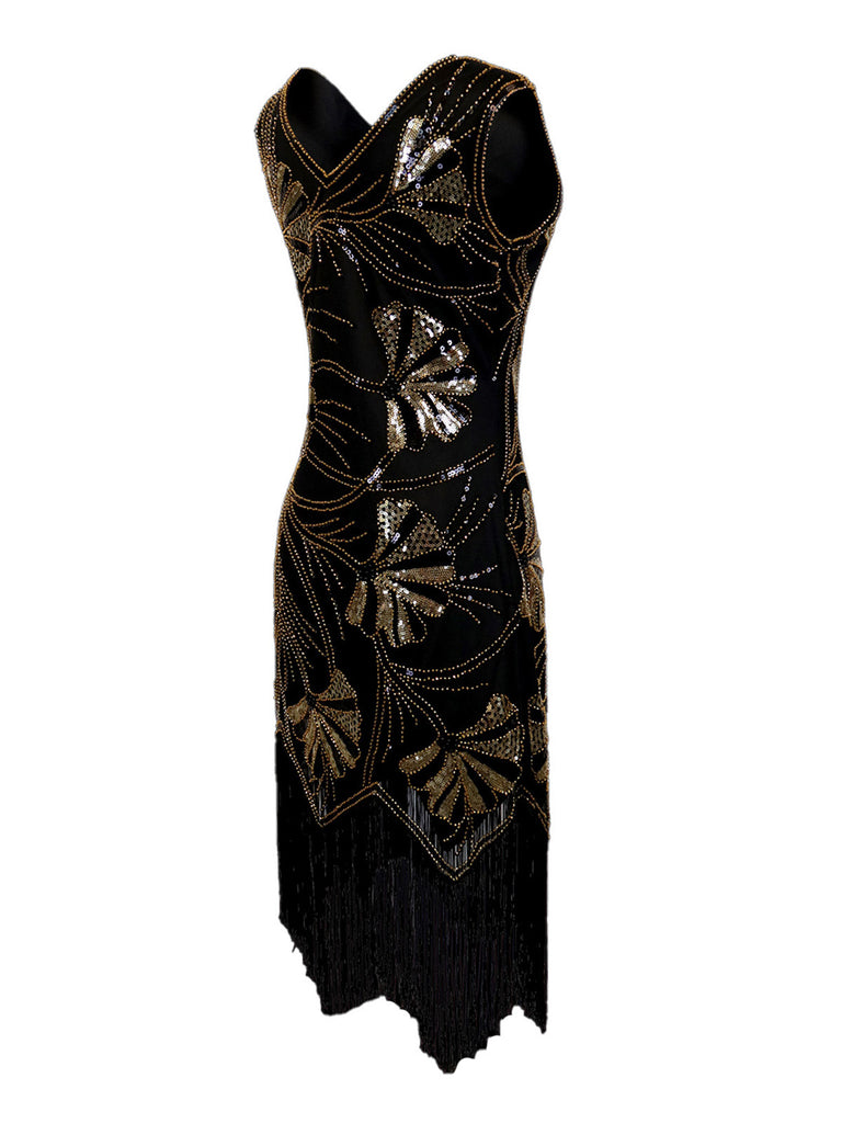 1920s V-Neck Sequined Beading Flapper Dress - vintage dress, retro fashion, Gatsby party