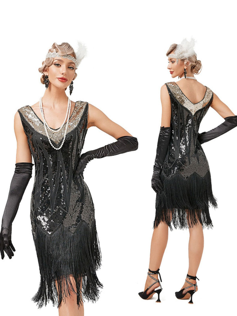 1920s V-Neck Sequined Mesh Mermaid Formal Dress — vintage elegance for the modern woman