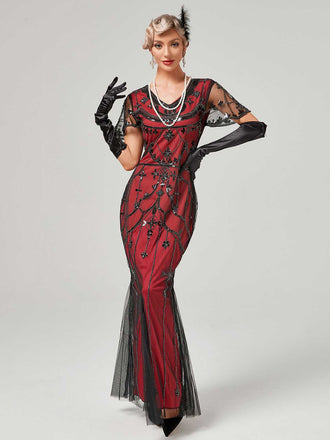 1920s V-Neck Sequined Mesh Mermaid Formal Dress: timeless style reimagined