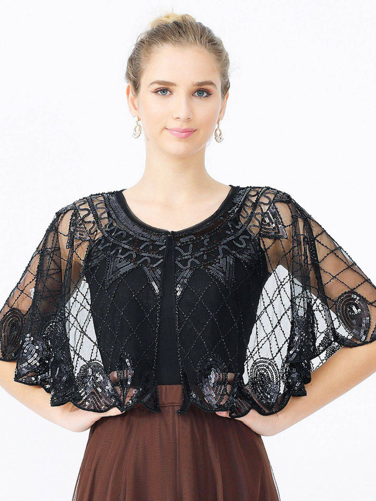 1920s Vintage Argyles Sequin Mesh Cape - vintage fashion, retro style