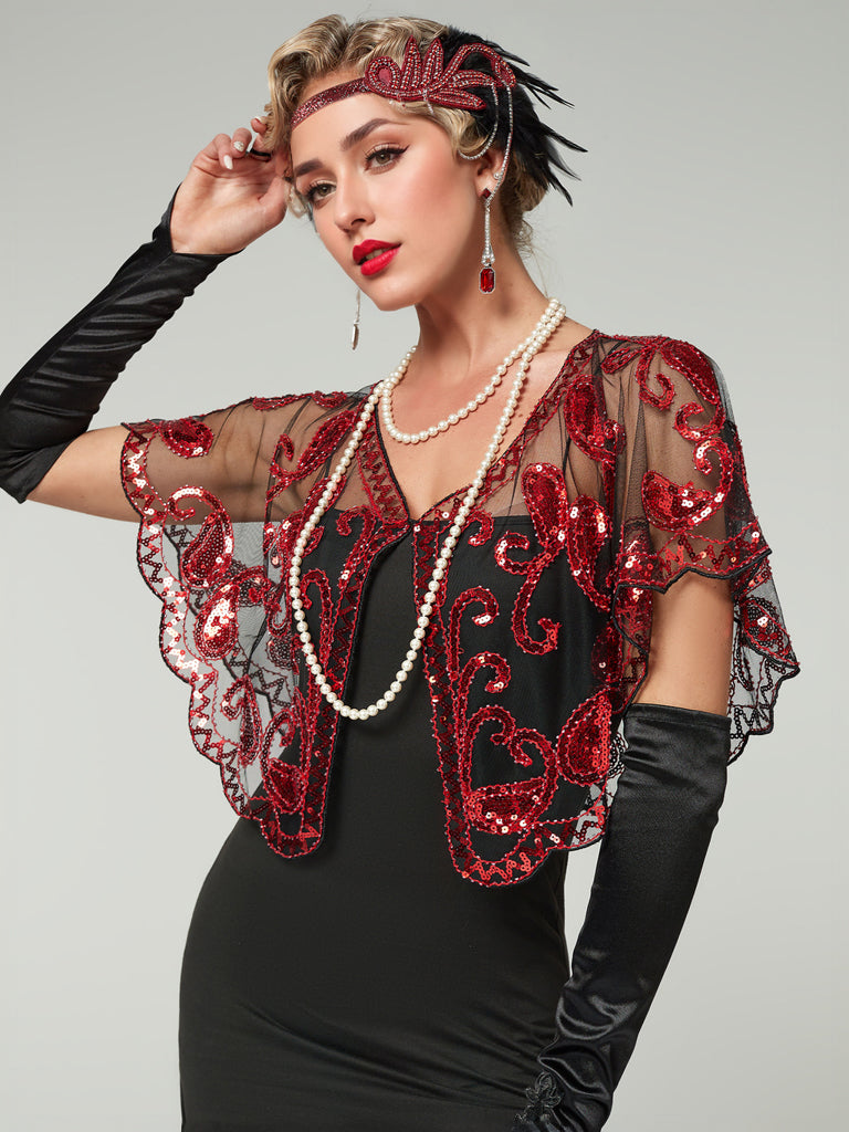 1920s Vintage Cashew Sequin Cape - vintage fashion, retro style