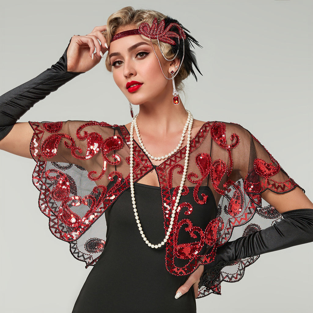1920s Vintage Cashew Sequin Cape - vintage fashion, retro style