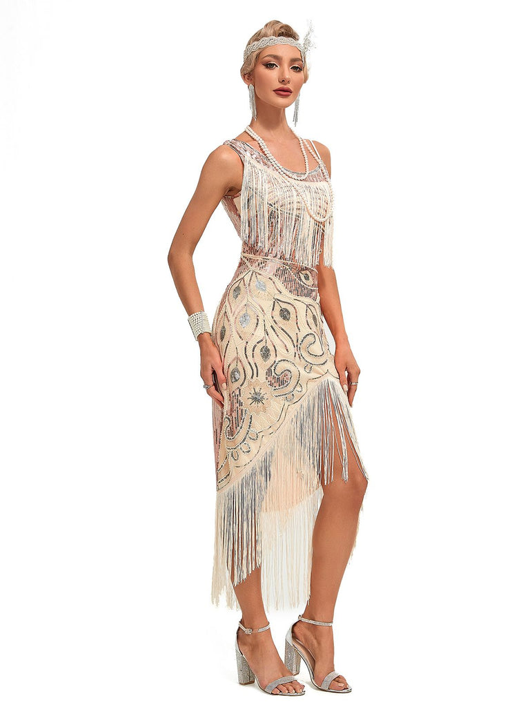 This 1920s Vintage Fringe Sequined Midi Party Dress wraps her in 1920s elegance, one twirl at a time