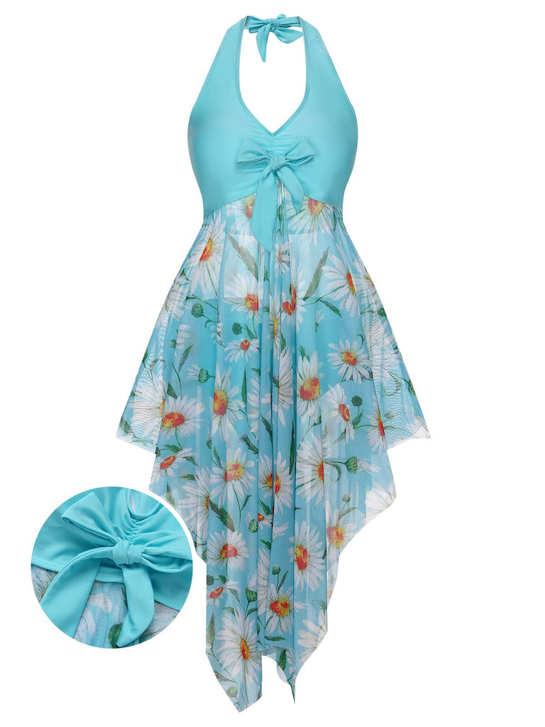 She's wearing 1930S Daisy Bow Halter Skirt Swimsuit and the whole beach remembers the 1930s