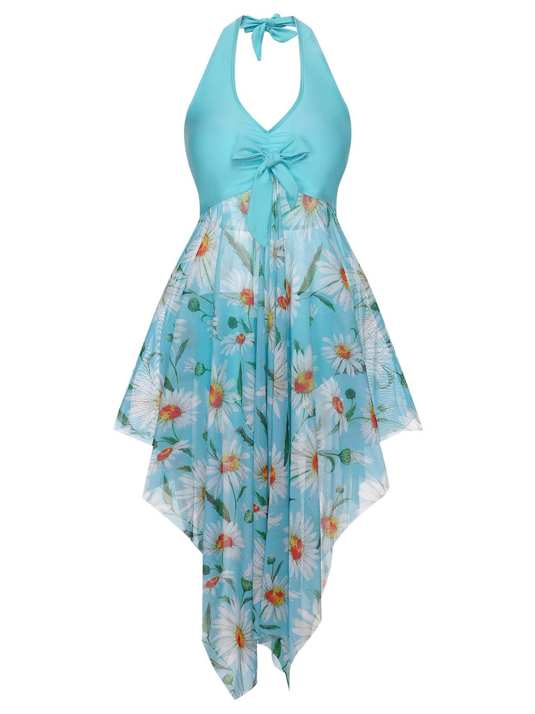 1930S Daisy Bow Halter Skirt Swimsuit: 1930s Riviera elegance, reimagined for her