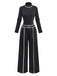 2PCS Black 1930s Binding Stand Collar Knitted Top & Wide-Leg Pants - vintage fashion, retro style, classic black