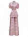2PCS Pink 1930s Printed Puff Sleeve Belted Blazer & Pants - vintage fashion, retro style