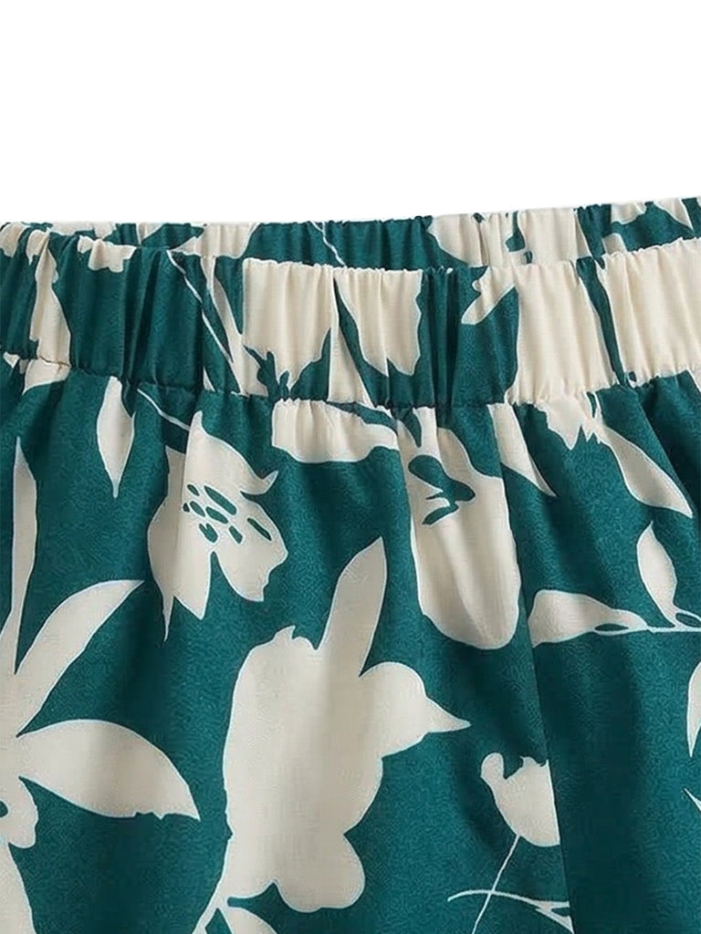 2PCS 1930s Tropical Floral Print Strapless & Shorts Set - vintage fashion, retro style
