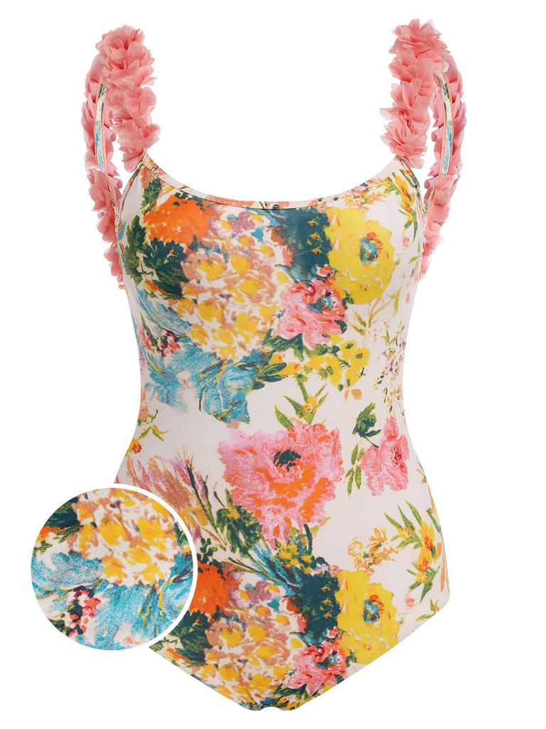 She's wearing 1930s 3D Floral Strap Backless One-Piece Swimsuit and the whole beach remembers the 1930s