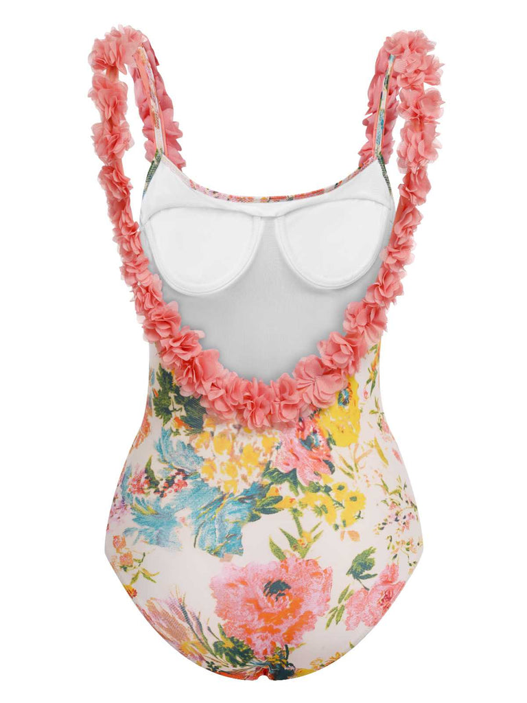 1930s 3D Floral Strap Backless One-Piece Swimsuit — because 1930s glamour never goes out of style