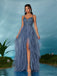 1930s Appliques Tulle Glitter Slit Tiered Prom Dress - vintage dress, retro fashion, elegant red