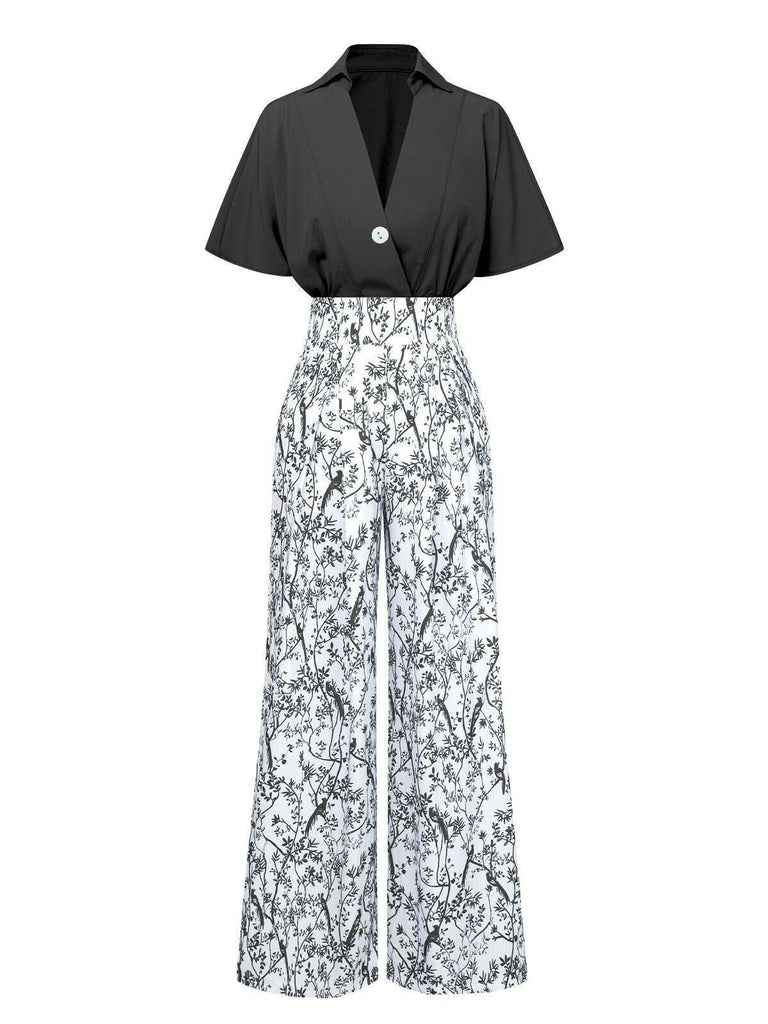 2PCS 1930s Dolman Sleeve Lapel Blouse & Floral Pants - vintage fashion, retro style