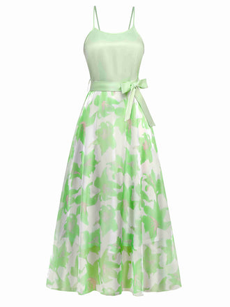 1930s Bow Organza Floral Spaghetti Straps Dress - vintage dress, retro fashion