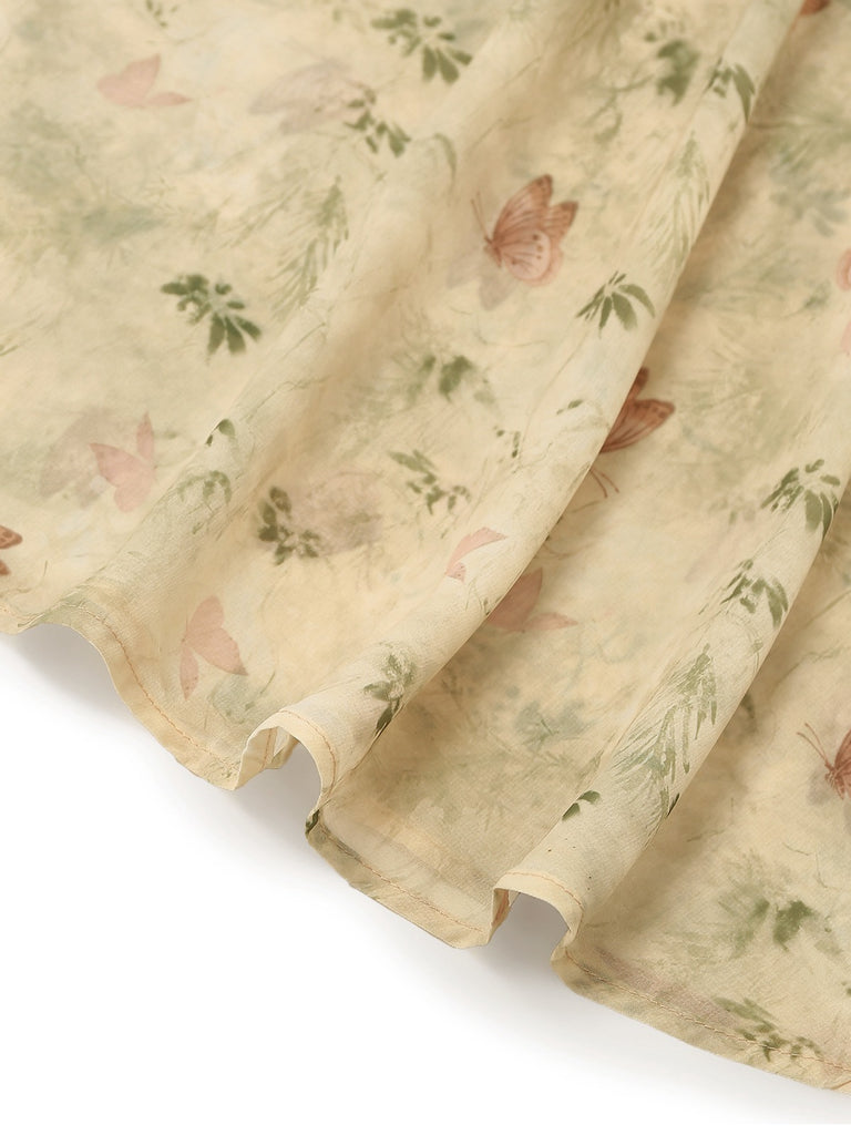 Yellow 1930s Butterfly Flutter Sleeve Chiffon Dress - vintage dress, retro fashion