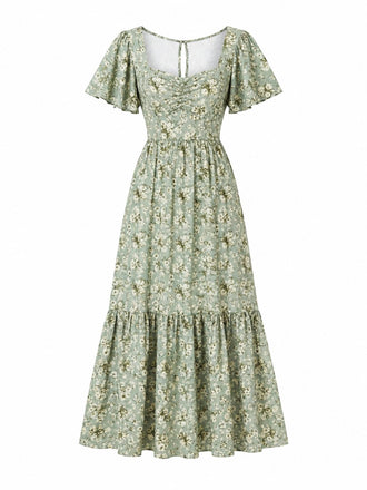 Yellow 1930s Butterfly Flutter Sleeve Chiffon Dress, vintage dress, retro fashion - perfect for women who love vintage and retro fashion