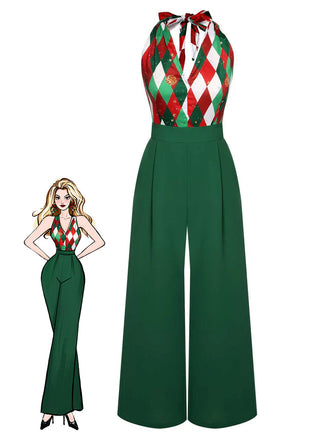 1930s Christmas Plaid Lace Patchwork Jumpsuit: timeless style reimagined