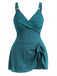 1930s Color Block Ribbed One-Piece Swimsuit, vintage swimsuit, pin-up swimwear, retro beach style, women, elegant