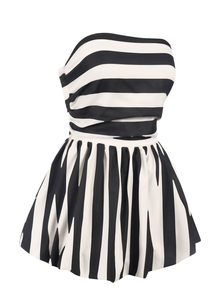 1930s Contrast Stripe Bandeau Pleated Puff Top, vintage top, retro blouse - perfect for women who love vintage and retro fashion