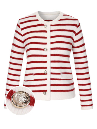 She finds her 1930s story in this 1930s Contrast Striped Long Sleeve Knitted Cardigan