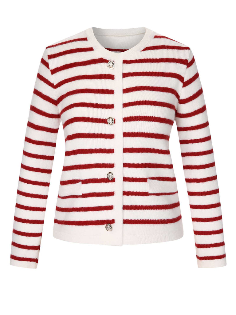1930s Contrast Striped Long Sleeve Knitted Cardigan: timeless 1930s elegance she makes her own