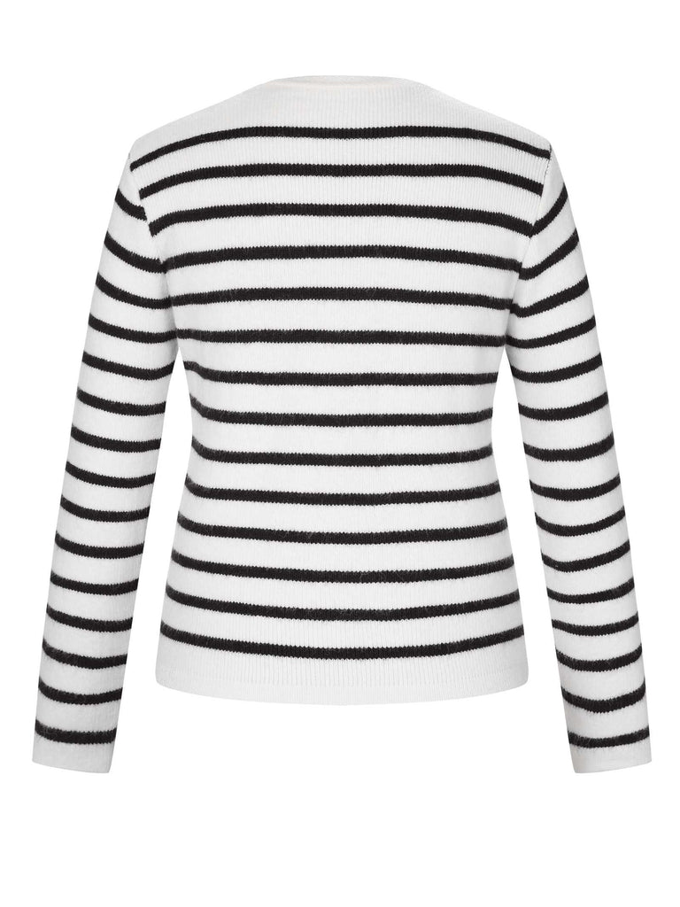 1930s Contrast Striped Long Sleeve Knitted Cardigan — 1930s style that transcends decades