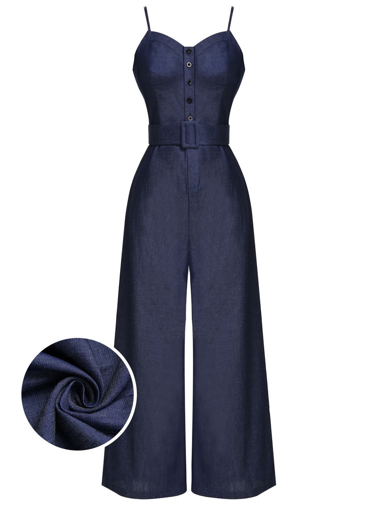 Navy Blue 1930s Cowboy Solid Strap Jumpsuit, vintage romper, retro jumpsuit - perfect for women who love vintage and retro fashion