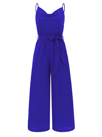 She adds this 1930s Cowl Neck Spaghetti Strap Solid Belted Jumpsuit and suddenly it's 1930s perfection
