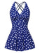 Side view: 1930s 1930s Cross Straps Polka Dots Swimsuit, perfect for retro themed parties, vintage fashion enthusiasts and special occasions