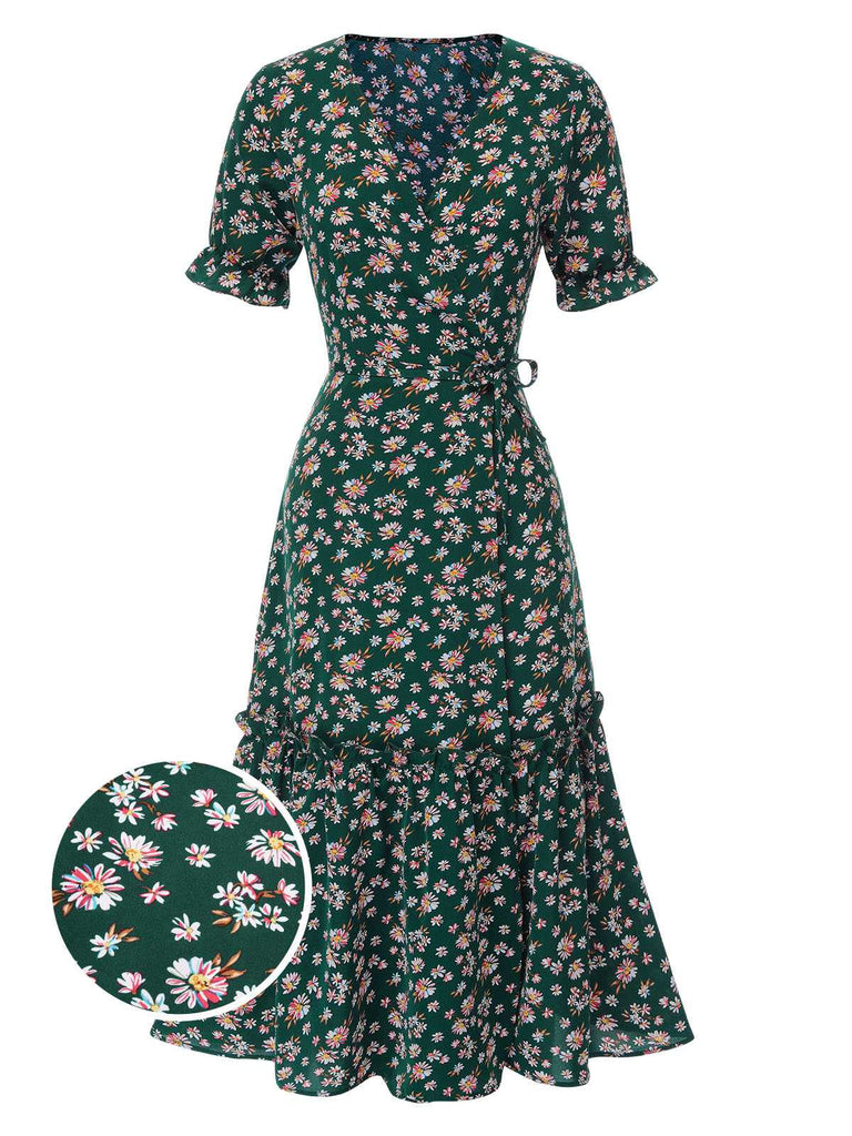 View 7: 1930s 1930s Daisy Surplice V-Neck Belted D