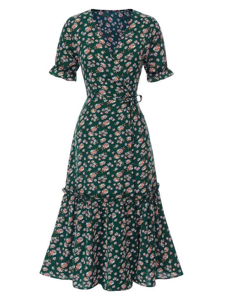 View 8: 1930s 1930s Daisy Surplice V-Neck Belted D