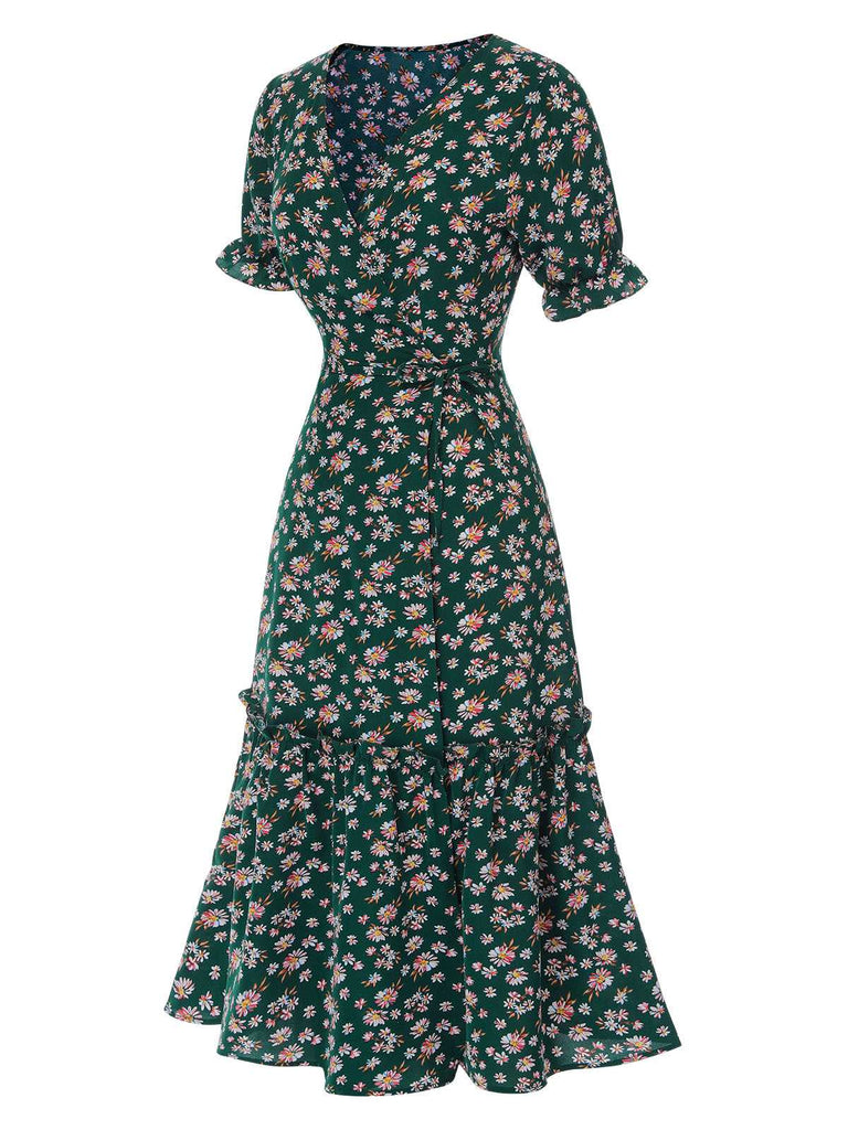 View 9: 1930s 1930s Daisy Surplice V-Neck Belted D
