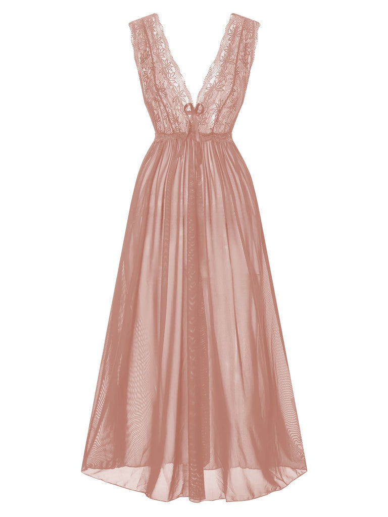 Side view: 1930s 1930s Deep V-Neck Lace Mesh Nightgown, perfect for retro themed parties, vintage fashion enthusiasts and special occasions