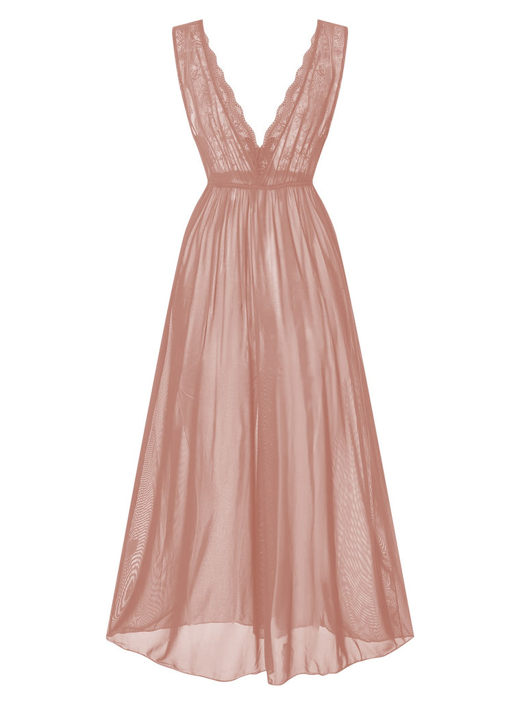 Detail close-up: 1930s 1930s Deep V-Neck Lace Mesh Nightgown, perfect for retro themed parties, vintage fashion enthusiasts and special occasions