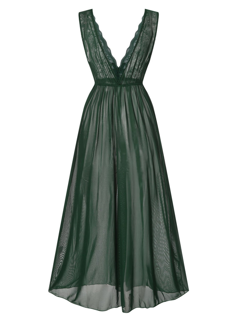 View 12: 1930s 1930s Deep V-Neck Lace Mesh Nightgown, perfect for retro themed parties, vintage fashion enthusiasts and special occasions
