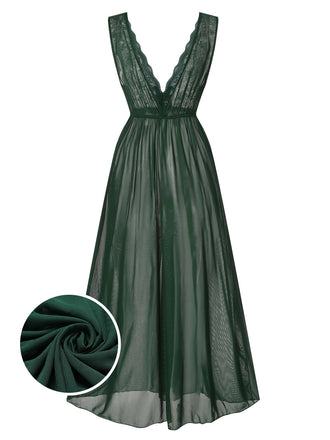 View 10: 1930s 1930s Deep V-Neck Lace Mesh Nightgown, perfect for retro themed parties, vintage fashion enthusiasts and special occasions