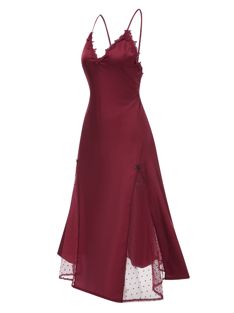 Side view: 1930s 1930s Dots Sheer Satin Patchwork 