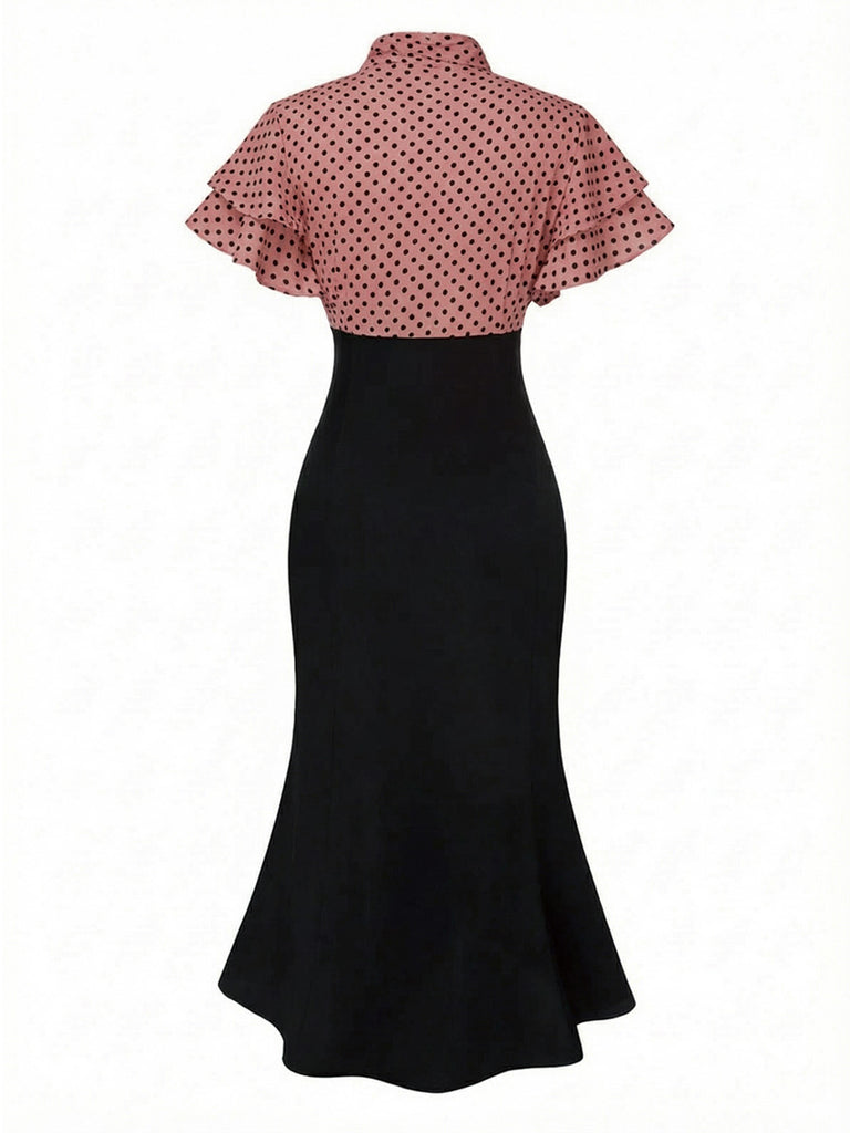 & 1930s Dots Tie Neck Mermaid Dress - vintage dress, retro fashion