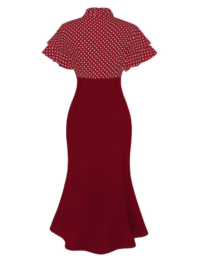 & 1930s Dots Tie Neck Mermaid Dress - vintage dress, retro fashion