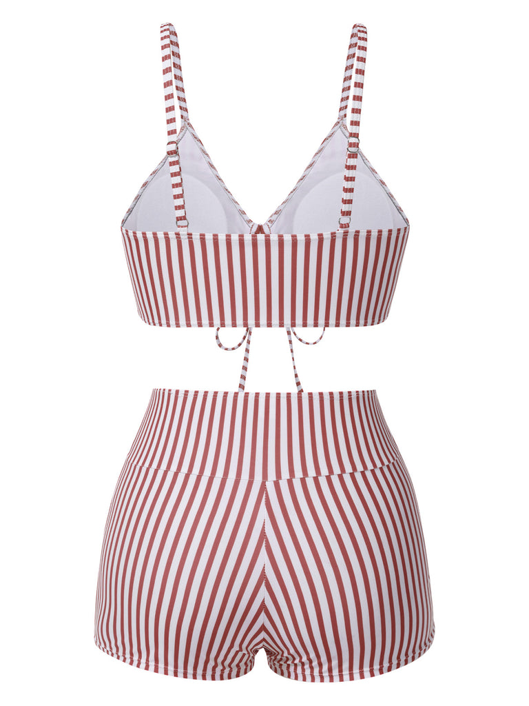 1930s Drawstring Straps Vertical Stripe Boxer Bikini: 1930s Riviera elegance, reimagined for her