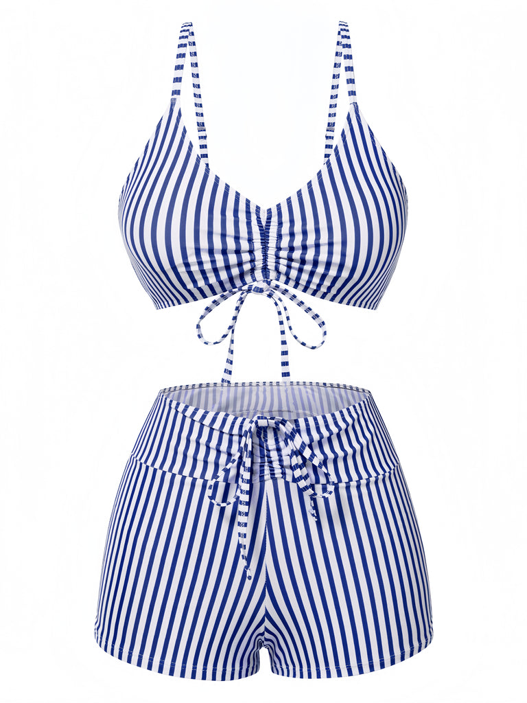 1930s Drawstring Straps Vertical Stripe Boxer Bikini — because 1930s glamour never goes out of style