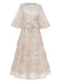 Beige 1930s Floral Embroidery Illusion Mesh Ruffled Dress - vintage dress, retro fashion