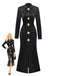 Black 1930s Bow Collar Metal Button Front Slit Dress - vintage dress, retro fashion, classic black