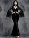 Black 1930s Halloween Lace Bell-Sleeve Bodycon Maxi Dress - vintage dress, retro fashion, classic black