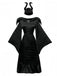 Black 1930s Halloween Maleficent Batwing Sleeve Dress Set - vintage dress, retro fashion, classic black