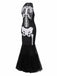 Black & White 1930s Halter Skull Mesh Fishtail Dress - vintage dress, retro fashion, classic black