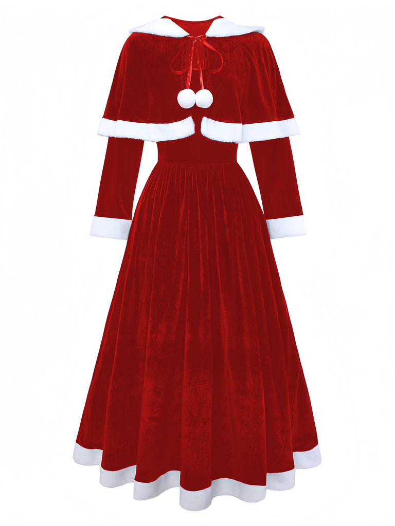 1930s Christmas Mrs. Santa Claus Velvet Dress with Cape - vintage dress, retro fashion