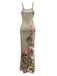 Green 1930s Floral Spaghetti Strap Bodycon Maxi Dress - vintage dress, retro fashion