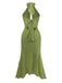 Green 1930s Halter Mesh Backless Chiffon Midi Dress - vintage dress, retro fashion