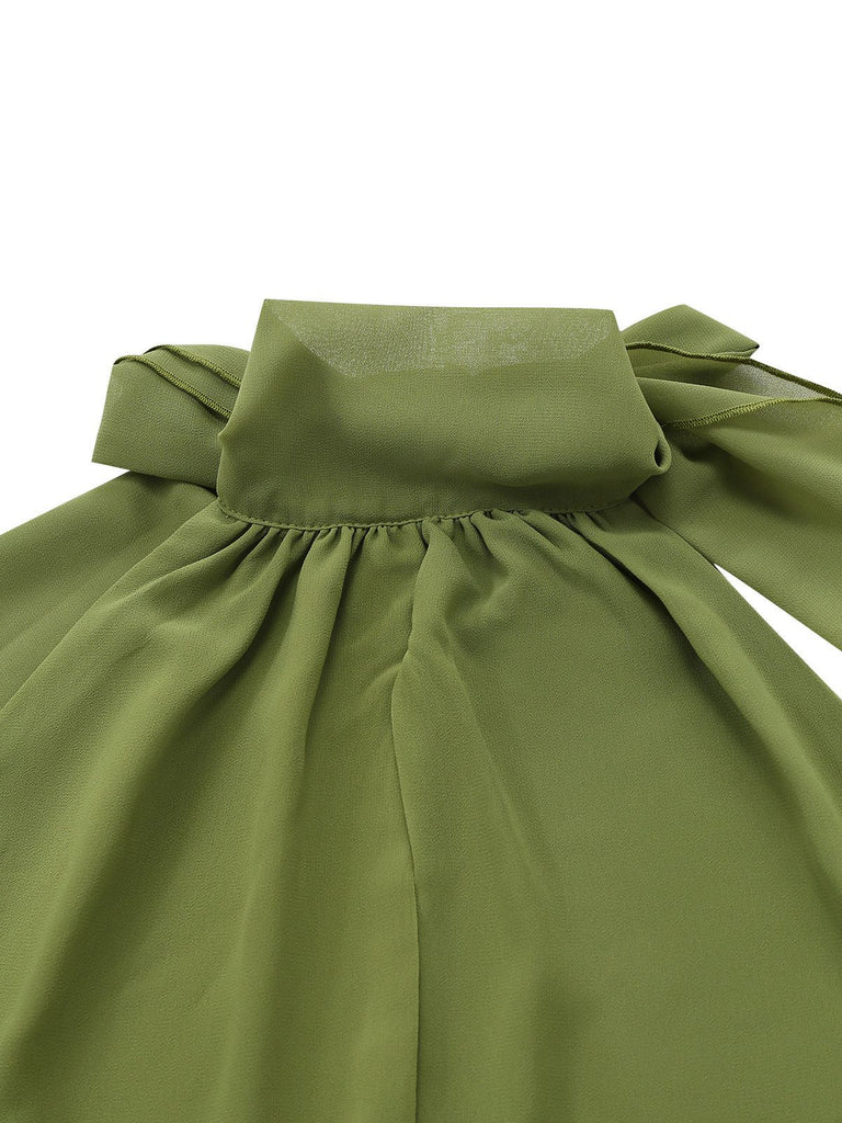 Green 1930s Halter Mesh Backless Chiffon Midi Dress - vintage dress, retro fashion