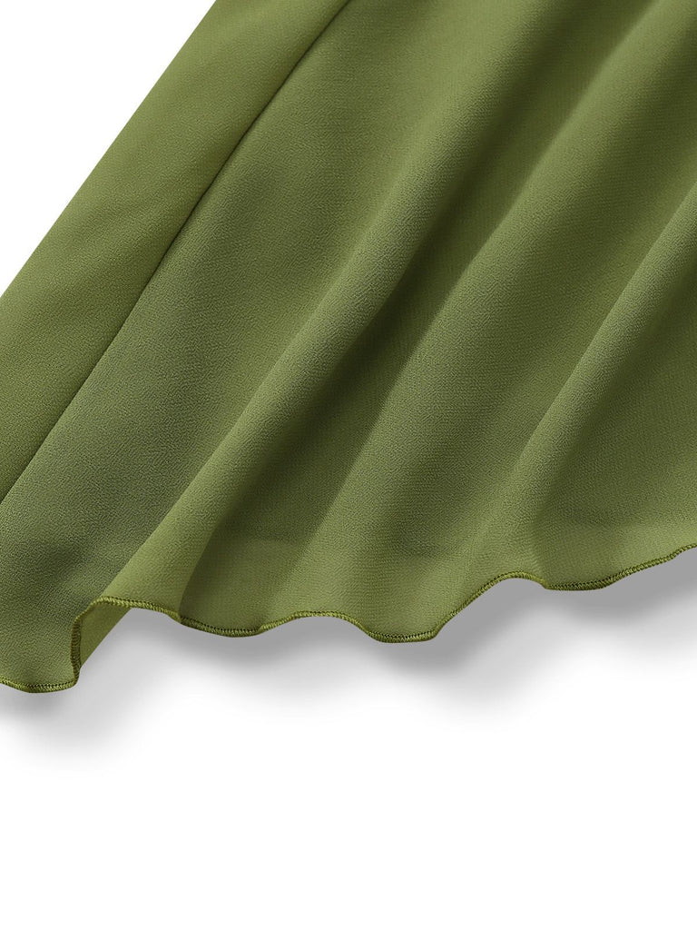 Green 1930s Halter Mesh Backless Chiffon Midi Dress - vintage dress, retro fashion